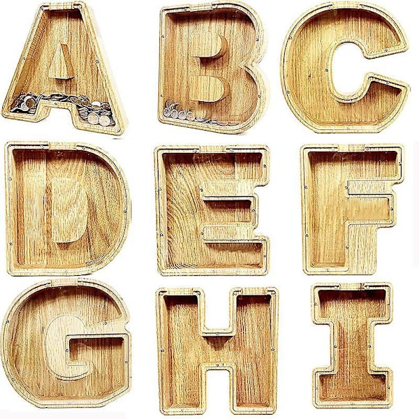 Træ Monogram Sparegris Stort Bogstav Pengetank Initialer Sparegris Fødselsdagsgave Til Børn A-z C
