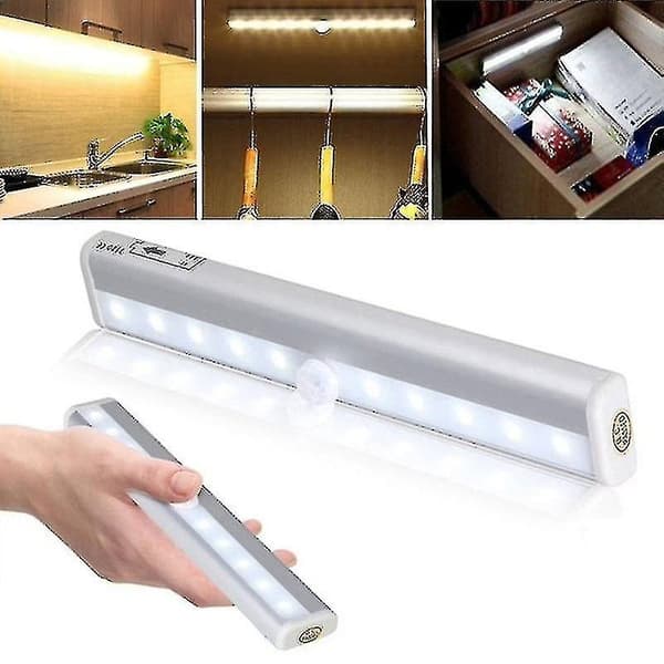 6/10 - Trådløs LED, underskabsbelysning, skabslys, bevægelsessensor, natlys 10 Led Cool White
