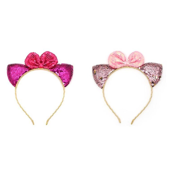 Sequin Bow Hair Accessories Baby Cat Ear Styling Headband Festive Dress Up pink rose