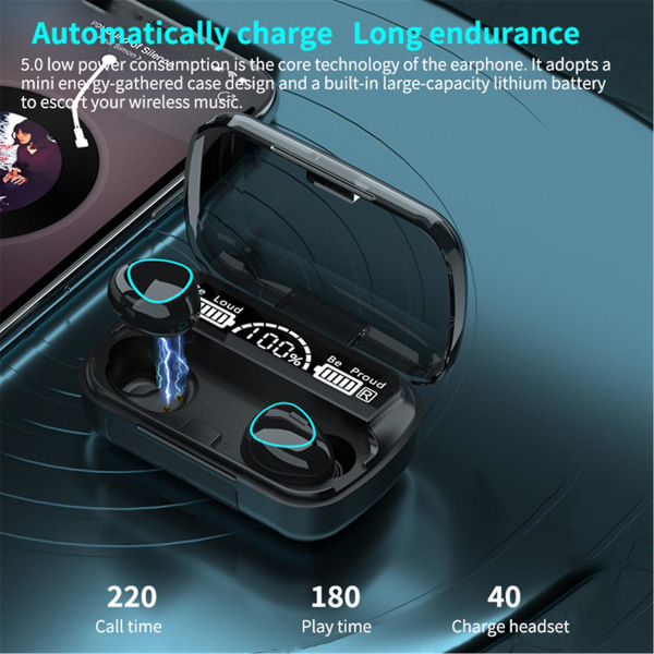 M10 Wireless Bluetooth 5.1 In-ear Headphones Led Digital Display Earphone Green