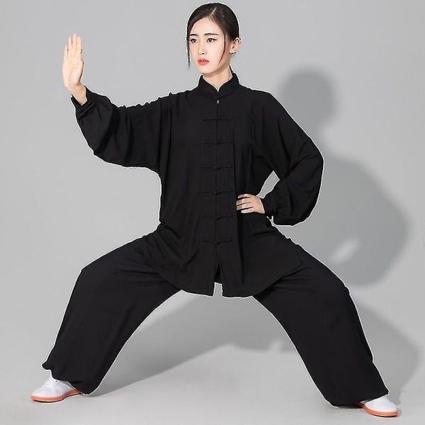 Men's And Women's Soft Cotton Tai Chi Clothes, Kung Fu Martial Arts Clothes black XS
