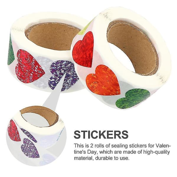 2 Rolls Valentine's Day Sealing Stickers Self-adhesive Heart Shape Labels