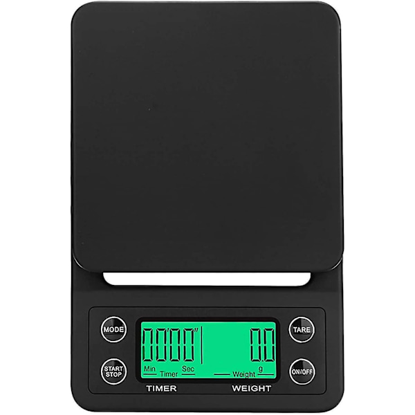 3 kg 0,1 g 5 kg 0,1 g Kaffevejning 0,1 g Drypkaffevægt med timer Digital køkkenvægt Højpræcisions LCD-vægte black 3Kg