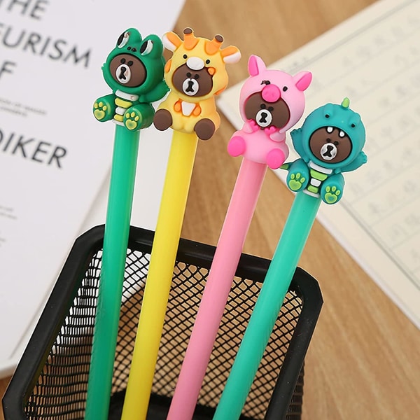 8pcs Brown Cartoon Animal Pens Black Ink Writing Pen Set Plastic Creative Gel Pens Office School Children Gift Stationery Supplies Set