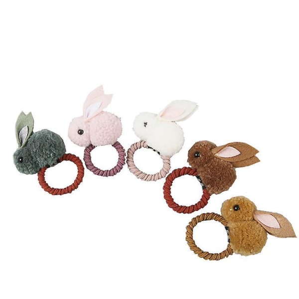 5pcs Rabbit Hair Ties And Bunny Hairpins Elastic Hair Ring Ponytail Holders Barrettes Easter Hair