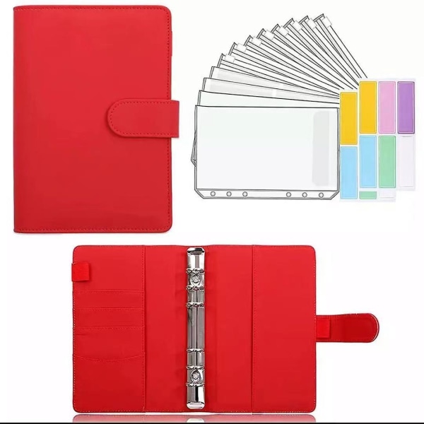 Pu Leather Binder Budget Planner Cash Envelope Wallet System Red