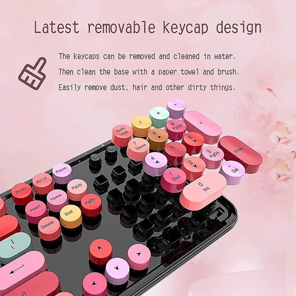 Wireless Keyboard And Mouse Combination, 2.4g Usb Ergonomic Keyboard, Cute Round Retro Typewriter Keycaps, (red Mixed Style Keyboard + Mouse)