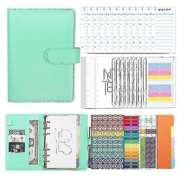 A6 Binder Budget Planner Notebook Home Cash Budget Envelopes System Pu Leather Binder Set Green
