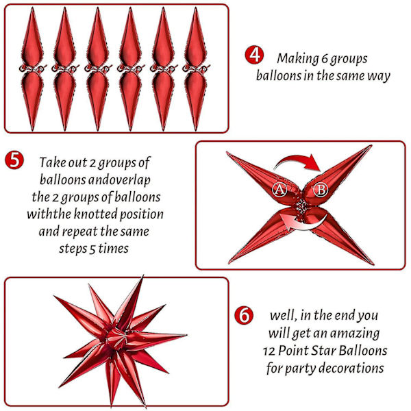 12 Point Star Balloons-50 Pcs Explosion Star Foil Balloons,starburst C Red