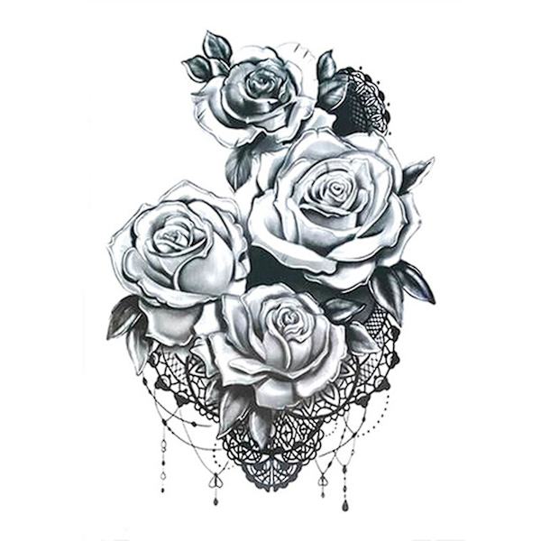 Fashion Tattoo Sticker Midlertidig Sort Roser Design Fuld Blomst Arm Stor Falsk Tatovering Sticker Body Art Decal Qinhai 24