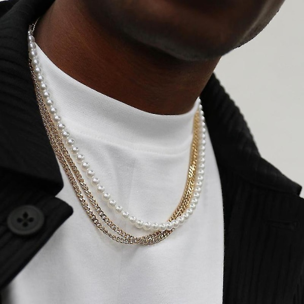 2022 New Trendy Imitation Pearl Necklace Men Temperament Simple Handma 45cm 6mm