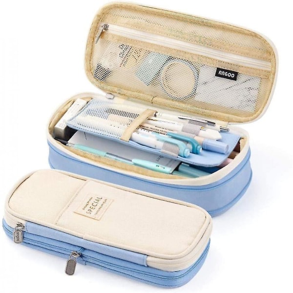 Big Capacity Pencil Pen Case Office College School Large Storage High Capacity Bag Pouch Holder Box Organizer Light Blue