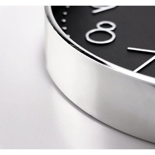 Seinäkello 12 tuumaa Hiljainen Ei-tikittävä Seinäkello blacksilver