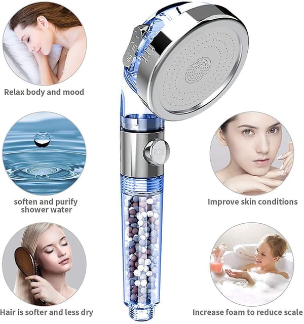 Negative Ion Shower, Pressurized, Water-saving, Hand-held Shower Head Shower Set