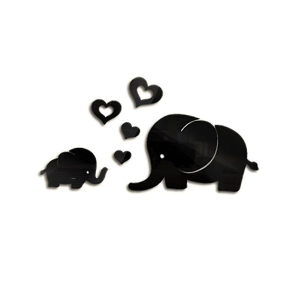 6pcs Acrylic Wall Decals Elephant Wall Decor Stickers 3d Mirror Decal Sticker Peel And Stick Wall Murals Diy Home Decoration ( Black )