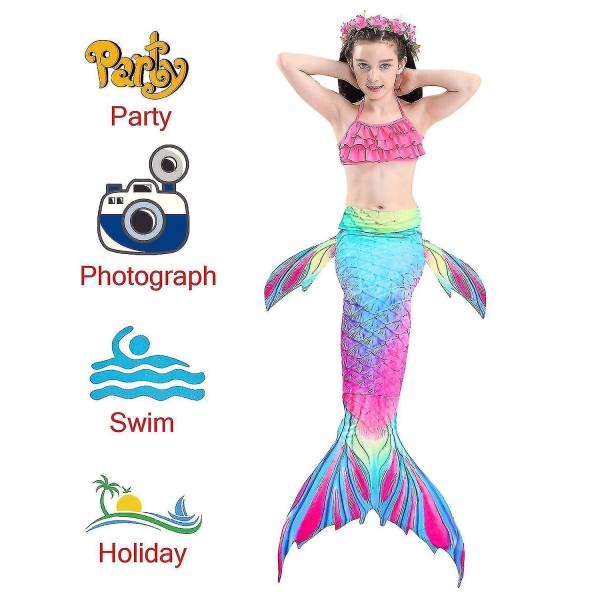 Kids Girls Mermaid Tail Bikini Set Swimwear Swimsuit Swimming Costume Included Garland Headband Color 10 4-5Years