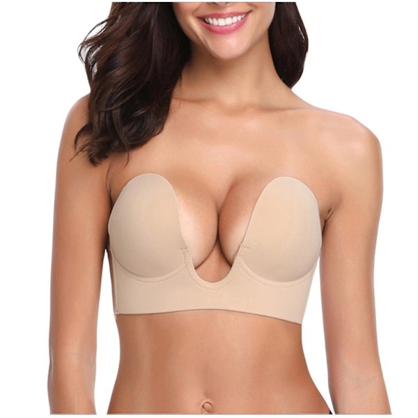 Women Sticky Bra Strapless Backless Bra Self Adhesive Bra Invisible Push Up Bra Beige D