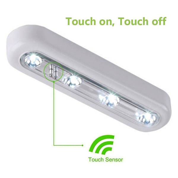 4 Led Touch Sensor Night Light Closet Cabinet Lamp White