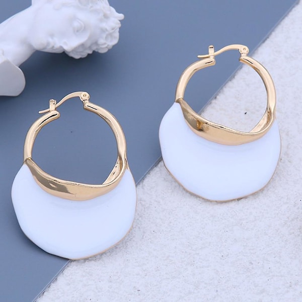 Enamel Statement Huggie Earrings Gold   31G