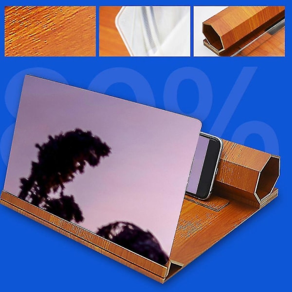 12inch Desktop 3d Screen Magnifier Video Amplifier Stand Holder For Mobile Phone Walnut Color
