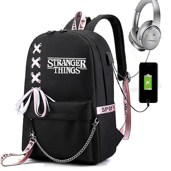 Stranger Things Hellfire Club Large-capacity School Bag Usb Charging Backpack Black 3
