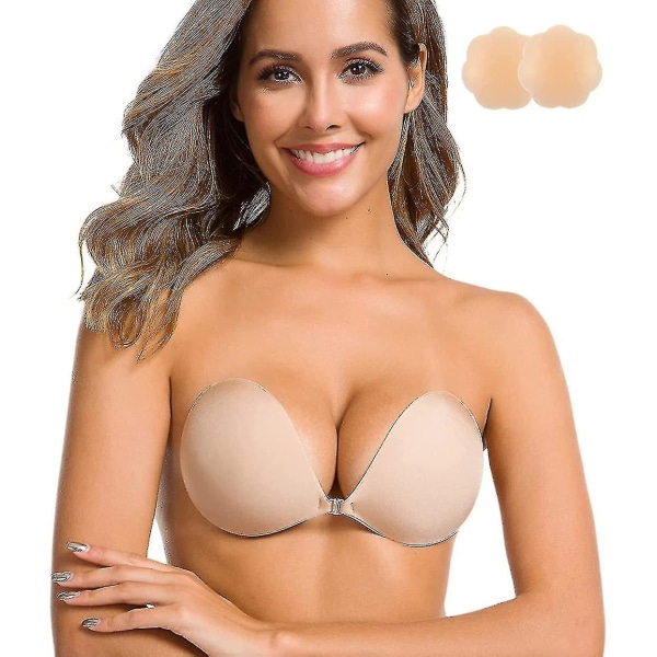 Adhesive Bra Strapless Sticky Invisible Push Up Silicone Bra For Backless Dress With Nipple Covers Nude