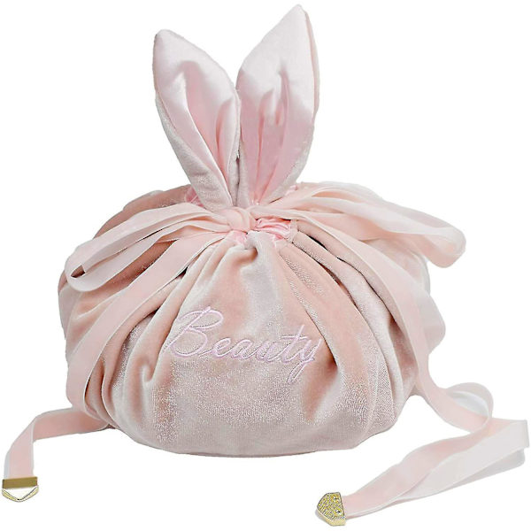 Drawstring Makeup Bag Lazy Travel Cosmetic Bag Makeup Pouch Storage Organizer With Cute Rabbit Ear (pink)