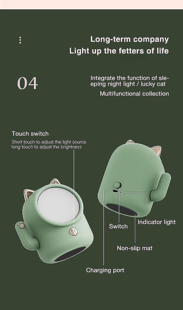 Touch Dimmable Usb Charging Lucky Cat Lamp(Green)