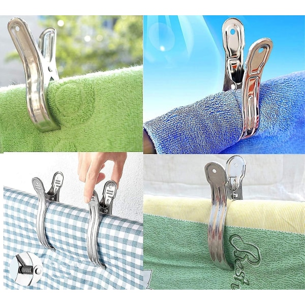 6 Pcs Large Beach Towel Clips Stainless Steel Big Clothespins For Sun Lounger Big Pins For Towel, Qu