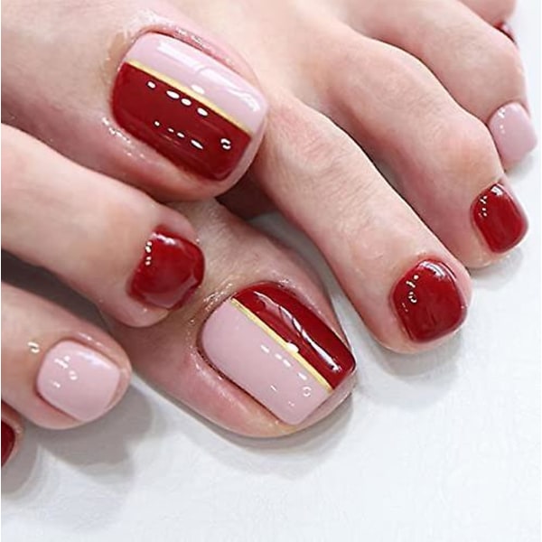 Glossy  Toenails Press On Nails  Square Pedicure Foot Fake Nails Acrylic False Nails Tips For Women And Girls ,24 Pcs B