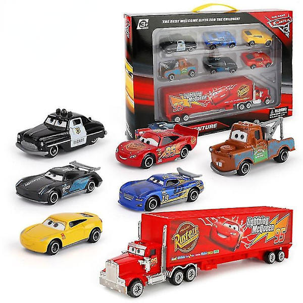 Disney Pixar Cars 3 -setti: Lightning McQueen, Jackson Storm, Mack ja Uncle Truck 1:55 -asteikkaiset metalliautot, lelupoika, joululahja