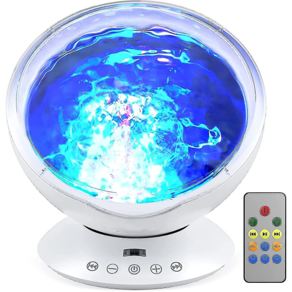 7 Modes Remote Control LED Ocean Projection Lamp Speaker Built-in Music Player (white)