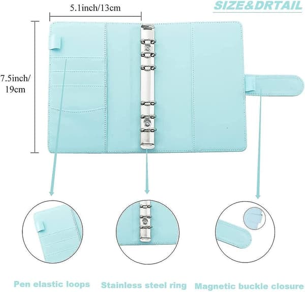 A6 Pu Leather Budget Binder,Include Budget Wallet,Zipper Envelopes,Budget Sheets,Stickers,Blue