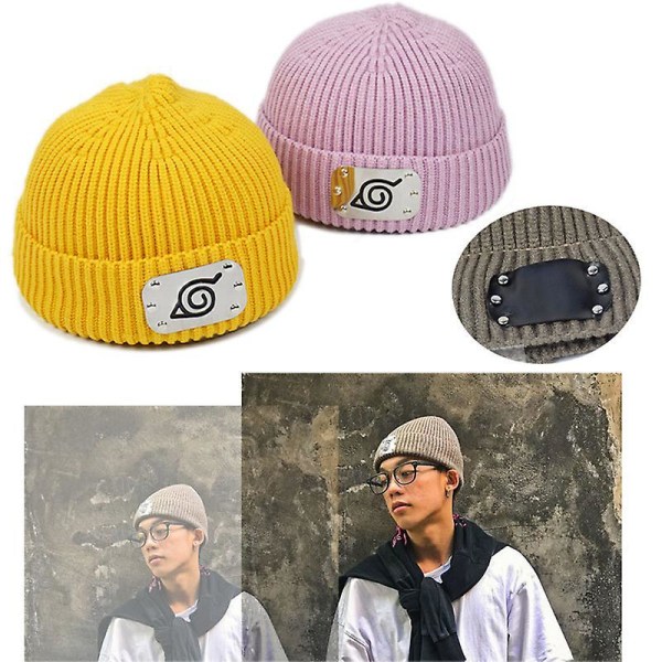 Naruto Anime Sign Beanie Knit Cap Hats Soft For Kids Boys Girls Winter Light Coffee