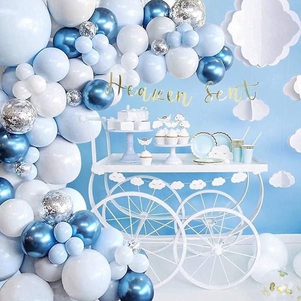 Blue Balloons Garland Arch Kit - 104pcs Blue White Silver Balloon Arch Kit With Confetti Balloons For Boys Birthday Party, Baby Shower, Wedding, Chris