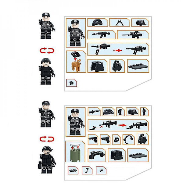 6pcs Swat Police Salon Building Blocks With Weapons, Bulletproof Vests, Police Dog Equipment,minifigures,children's Assembling Toys