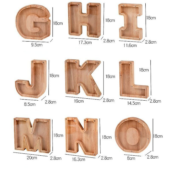 Wooden Piggy Bank Alphabet Cash Box Letters Coin Piggy Bank Kids Money Box I