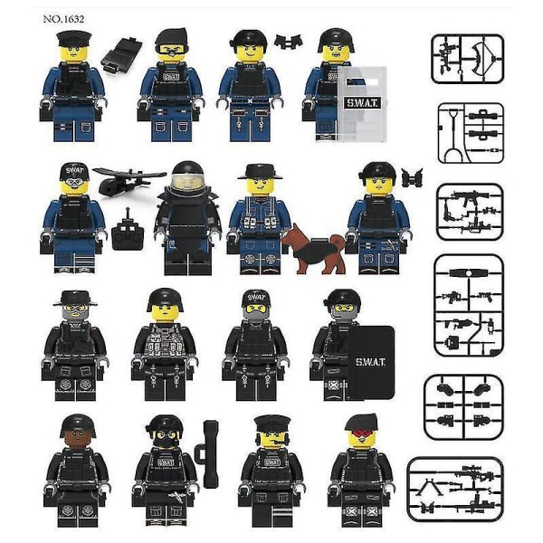 Military Police Flying Tiger Special Police Building Block Minifigure Children Assemble Building Block Toy 16pcs