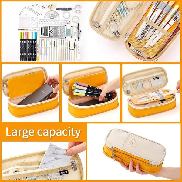 Gemdeck Big Capacity Pencil Pen Case Office College School Yello