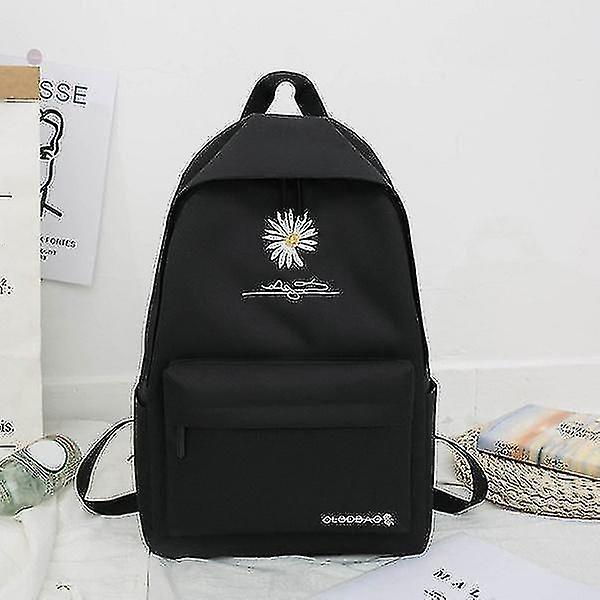 New Solid Backpack Girl School Bags For Teenage School Bag Nylon Daisy Printing Bag Black black