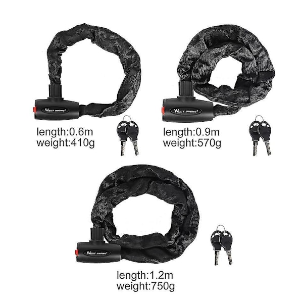 Bicycle Lock Bicycle Security Anti-theft Chain Lock With 2 Keys Key Lock 47 inches