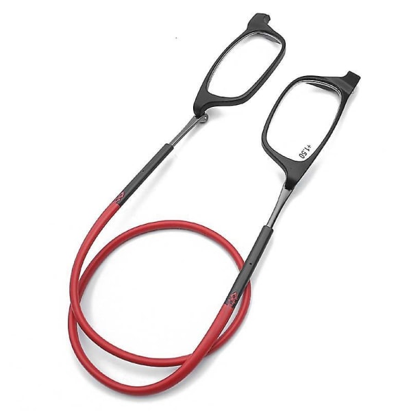 Reading Glasses High-grade Tr Magnetic Absorption Hanging Neck Funky Readers Glasses Red 3.00 Magnification