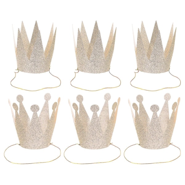 6pcs Glitter Birthday Crown Hats Party Hats Prince Crowns For Kids And Adults Party Decorations (champagne) Champagne