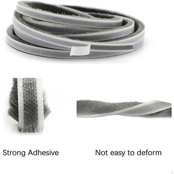 10m Brush Strip, Windproof And Dustproof Self Adhesive Brush Seal For Movable Windows And Doors, 9mm Width X 9mm Height, Gray Betterlifefg