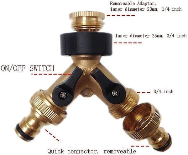 2 Way Solid Brass Pants Splitter 2-way Pants Connector With Shut Off/on Valves