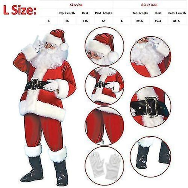 7pcs Santa Claus Costume Father Outfit Christmas Flannel Suit Mens Fancy Dress L