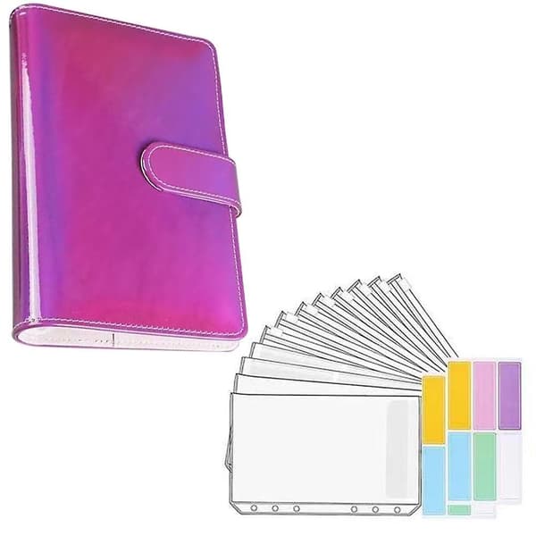 PU Læder Binder Budget Planner Kontant Kuvert Pung System Pink-a
