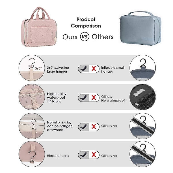 Toiletry Bag Travel Bag With Hanging Hook Water Resistant Makeup Cosmetic Bag Grey