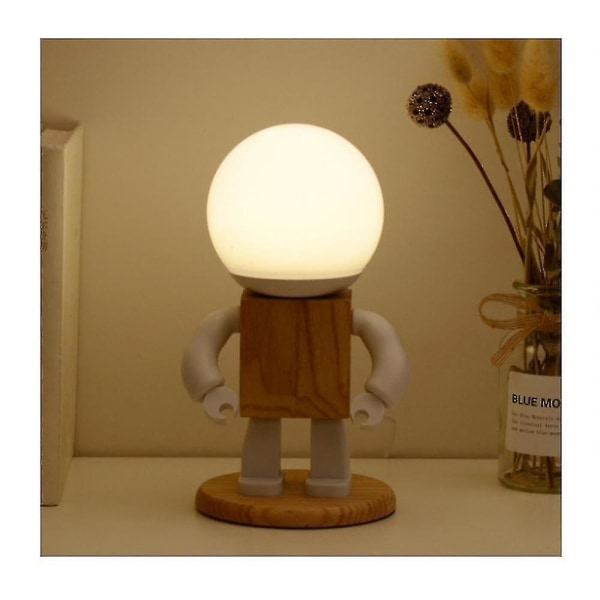 Table Lamp Wooden Robot Child Boy Birthday Gift