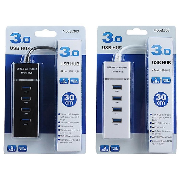 4-port Usb 3.0 Hub, Ultra-slim Data Usb Hub With 30cm Extended Cable